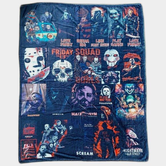 Halloween Blanket Horror Movies Friday the 13th Squad Small Throw 40 x 50" NEW - Picture 1 of 7